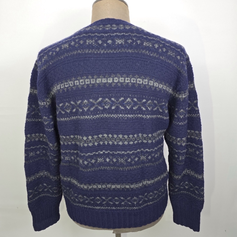Vintage Polo Ralph Lauren XL Blue Fair Isle Lambswool Hand Knit Pullover Sweater - Picture 4 of 8